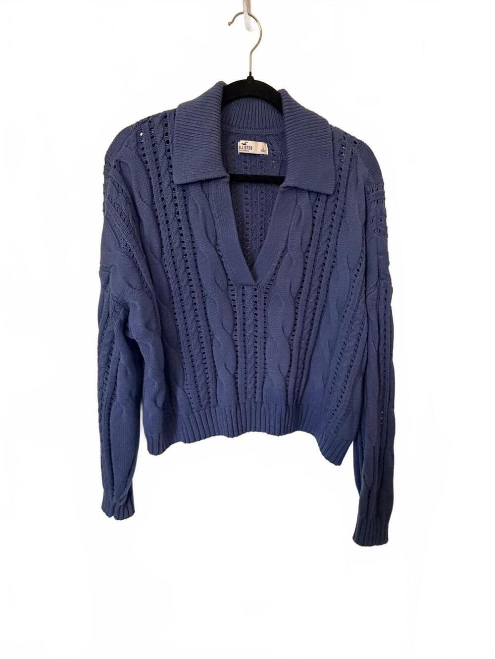 Hollister Cropped Cable Y2K Oversized Fisherman Sweater